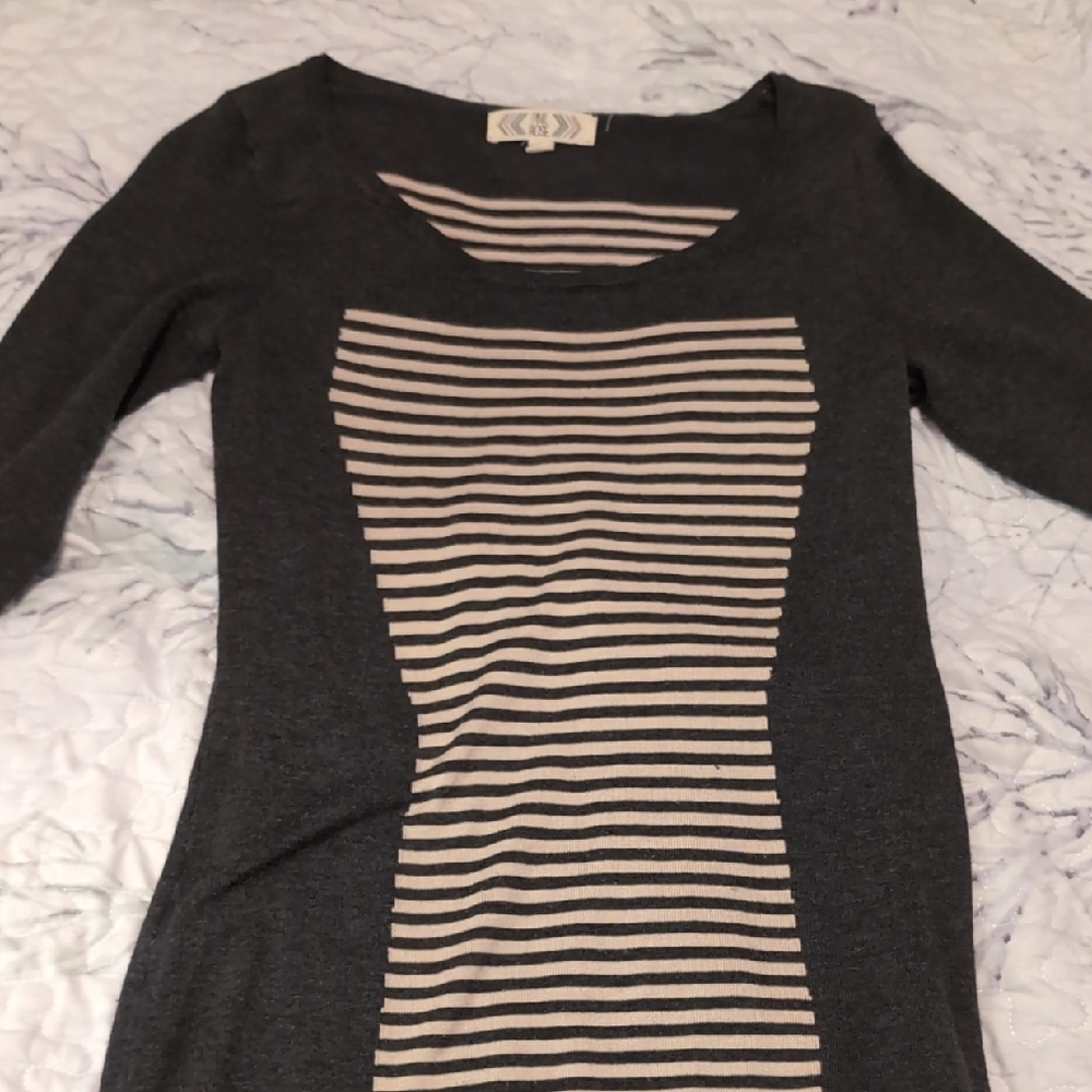 Pink Rose Charcoal and Cream Striped Top